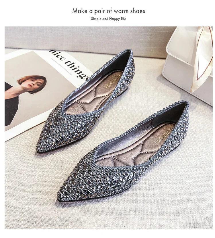 Women’s ballet rhinestones flats female plus size 43 slip on boat shoes chaussure