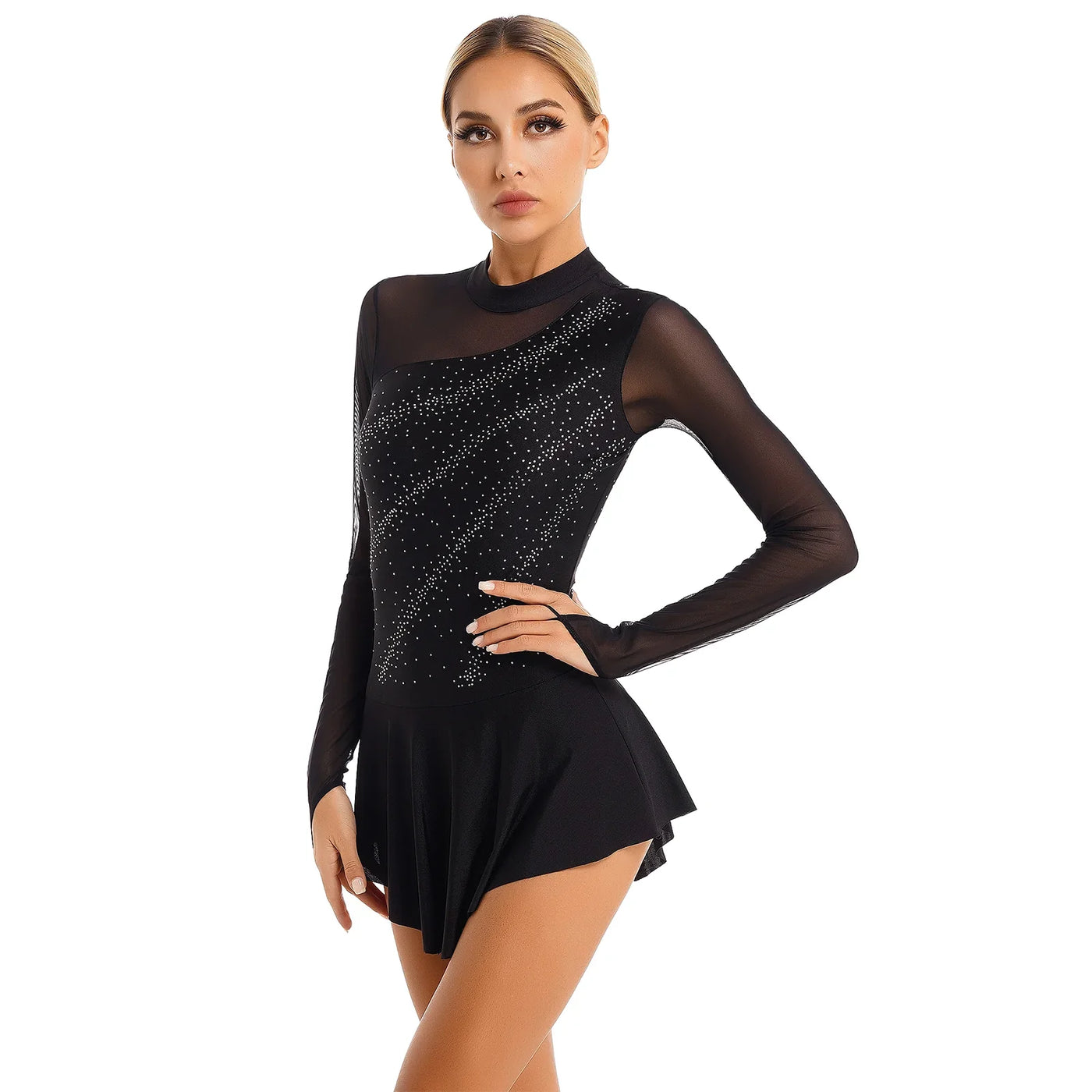 Women Modern Lyrical Dress Camisole Dance Costume Ballet Asymmetric High-Low Mesh Skirted Sleeveless Leotard Gymnastic Dancewear