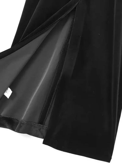 Women's Draped Velvet Midi Dress with Buttons, V Neck, Sleeveless, Female Dresses, Chic Fashion