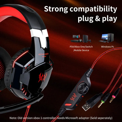 Gaming Headset Wired Gaming Headphones with Noise Cancelling Mic LED Lights Soft Memory Earmuffs for PS5/ PS4/Laptop/PC