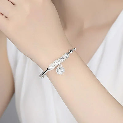2024 Fashion Women Jewelry Gift Charm Artificial Stone Bangle Cuff Bracelet Ball Bell Pendants Sliver 925 Sterling Silver