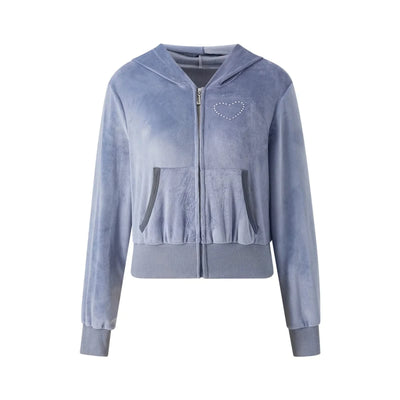 Women Velvet Coats Casual Gothic Grunge Y2K Aesthetic Clothes Zip Up Hooded Sweatshirt Jackets  Autumn Outerwear