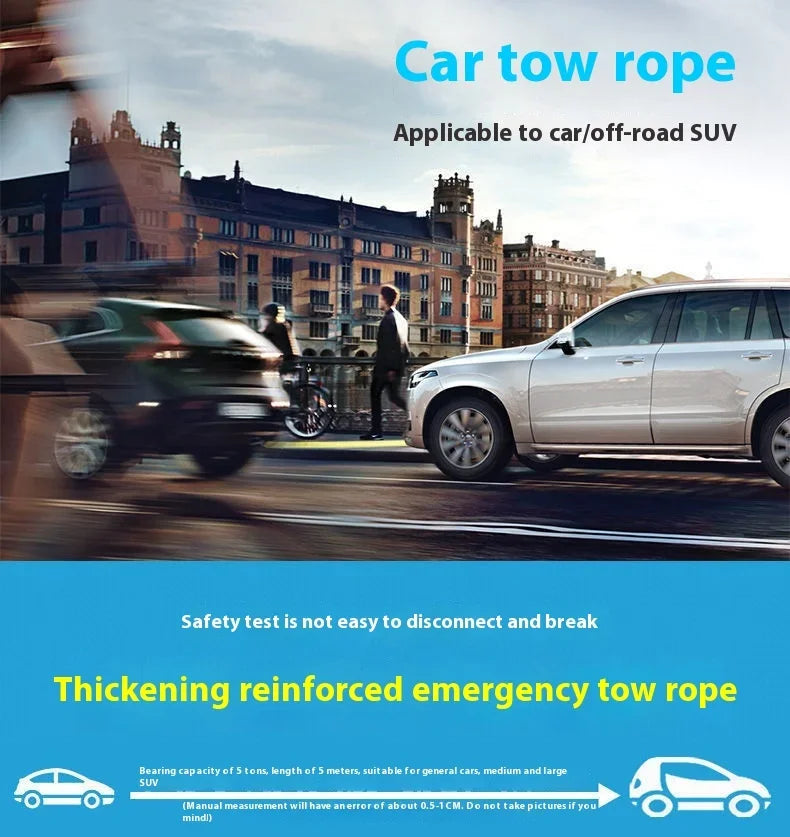 Car Trailer Rope Rescue Rope Eagle Hook Nylon Traction Rope Strong Thickened Durable 3m 4m 5m Double Trailer With Suv Motorcycle