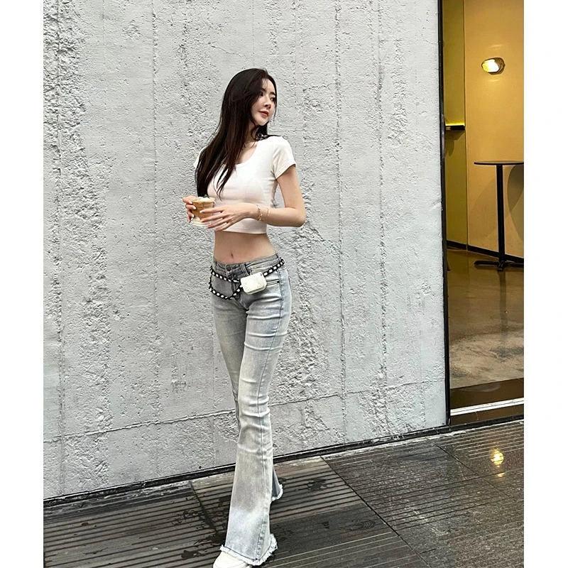 Ladies Flared Leggings Skinny Trend Bell Bottom Low Waist Wide Leg Long Sexy Fashion Denim Jeans Pants for Women 2024 Vintage