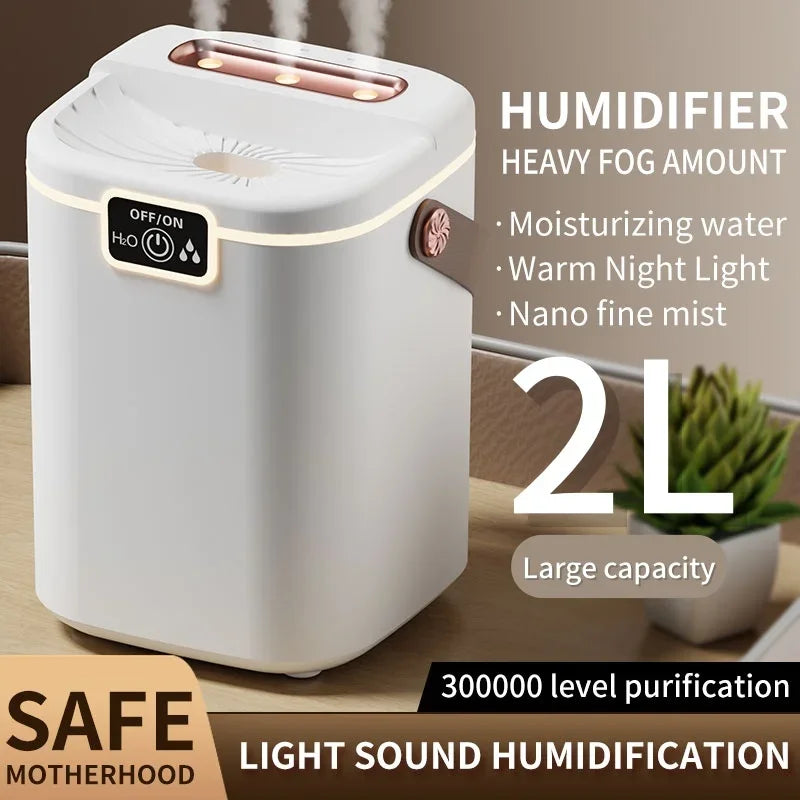 Air Humidifier 3 Nozzles USB Cool Mist Diffuser 2000ml Large Capacity for Home Bedroom Office Desk Top Fill Quiet Aromatherapy