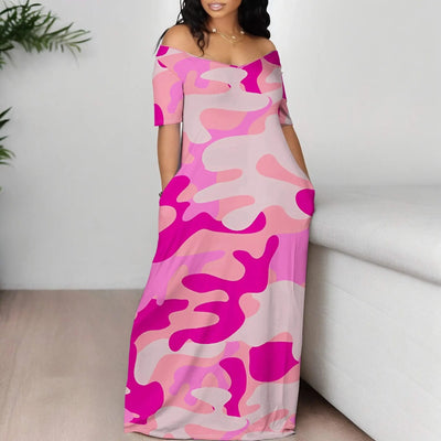 Off Shoulder Camo Maxi Dress For Women