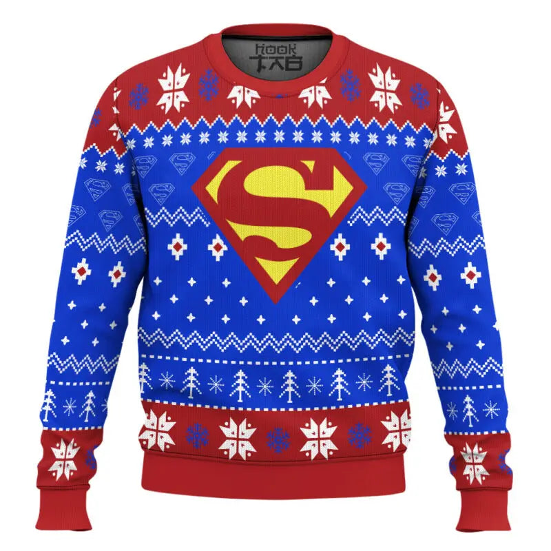 Marvel Superman Hooded Ugly Sweater Men's Winter Sweater Blue Red Cool Trendy Temperament Versatile Snowflake Christmas Tree