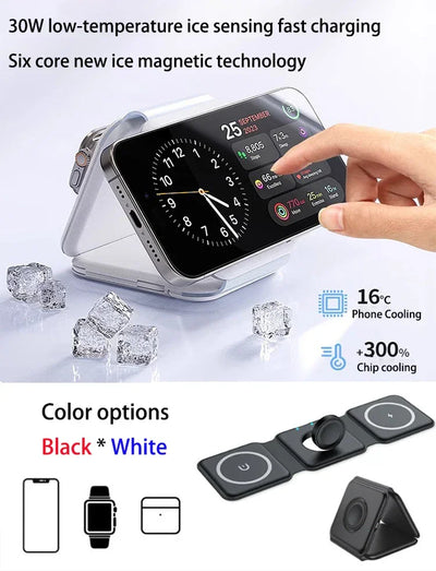 Wireless Charger 3 in 1 Charging Station for iPhone 15/14/13/12 Series Travel Charger for Multiple Devices for AirPods 3/2/Pro A