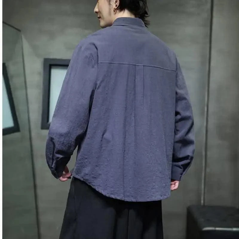 Mens Linen Shirts Casual Streetwear Long Sleeve Turn Down Collar Summer Beach Vacation Hawaiian Shirts M-5XL Plus Size Men Tops