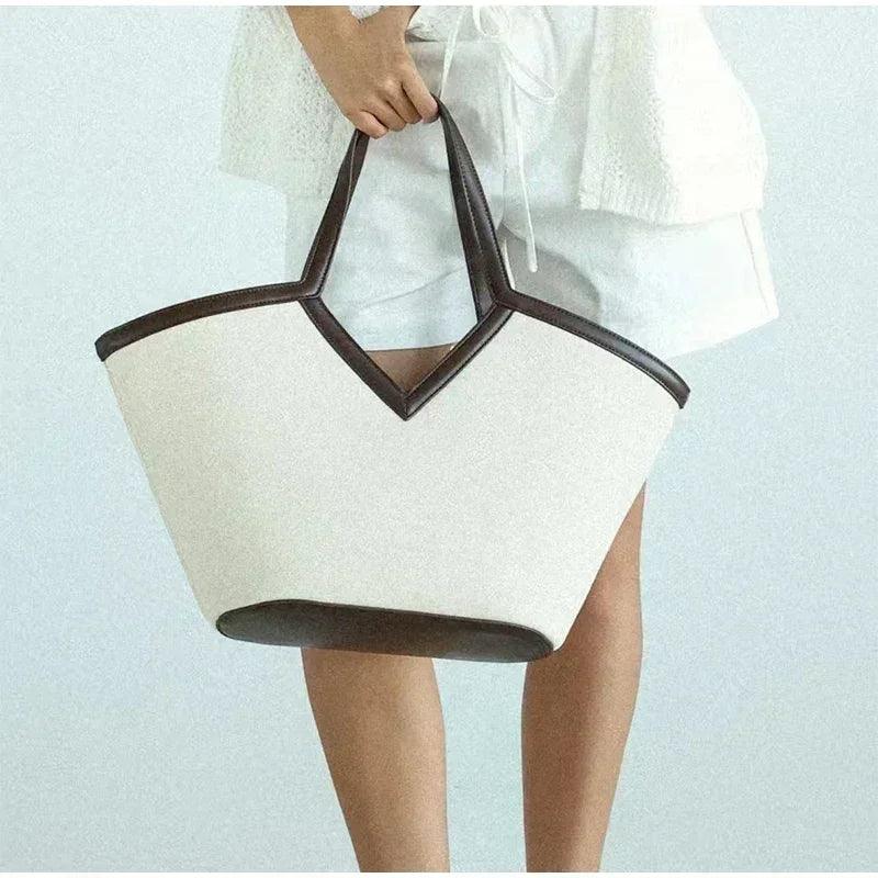 Fashion brand designer tote bags light luxury high-end v-shaped handbag simple versatile canvas bag large capacity
