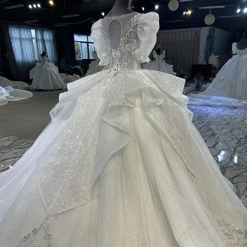 Customized Wedding Dresses For Women Organza Ball Gown O-Neck Wedding Suits For Women Sequined Beading Crystal Suknia Ślubna