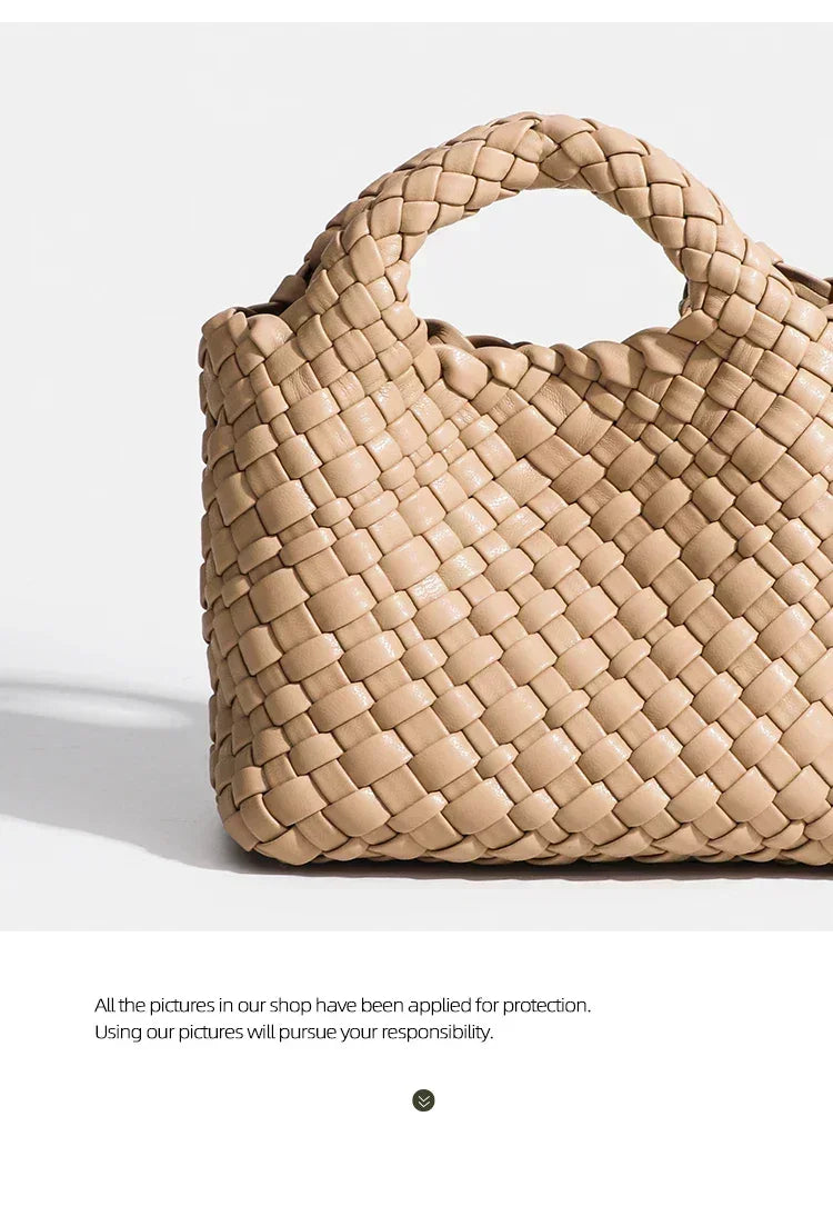 Designer bag women’s handbag popular small size version pu leather woven fashion style soft handmade bucket