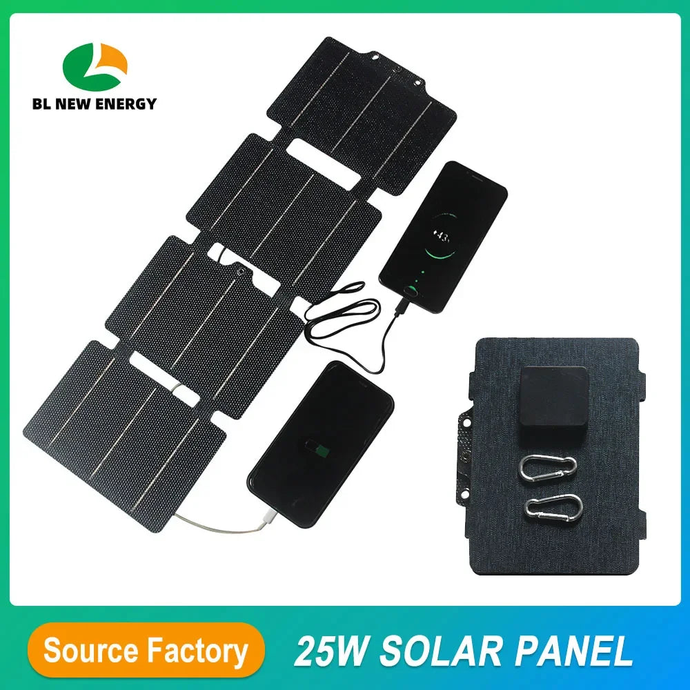Ultra-Light Portable 25W ETFE Flexible Foldable Solar Panel Charger for Outdoor Power Bank Phone Camping Hiking Travel Charging