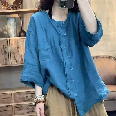 Literary Solid Linen Top For Women