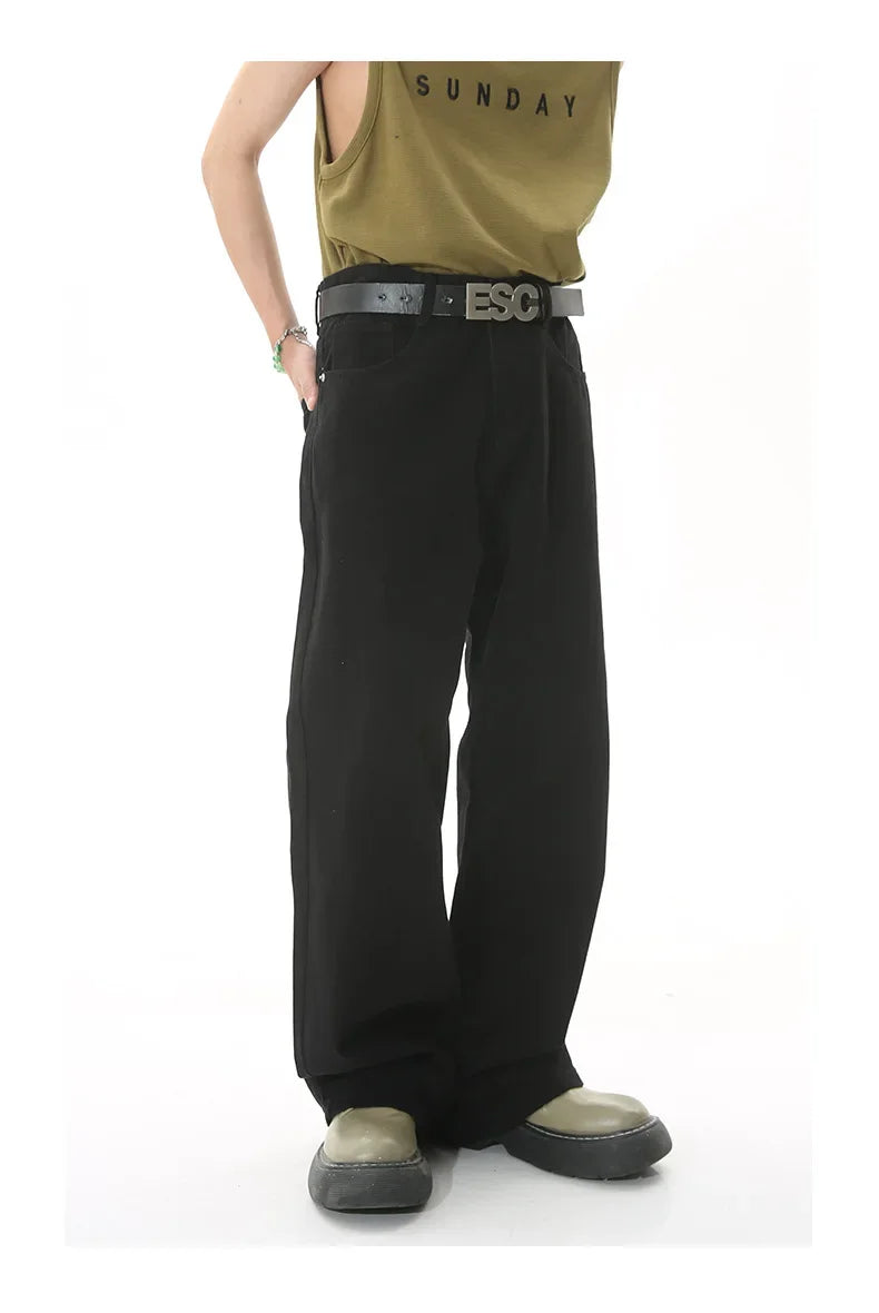 Men Streetwear Korean Loose Straight Denim Pants New Mens Trousers Baggy Beige Jeans Men Fashion Casual Oversized Wide Leg Jeans