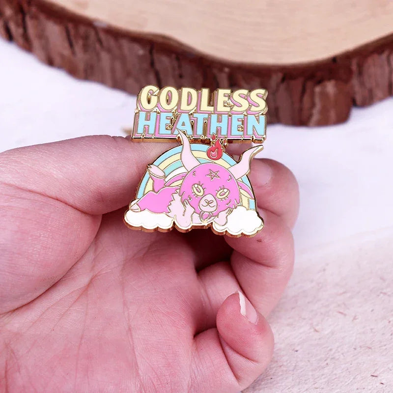 Godless Atheist Enamel Pin Kawaii Baphomet Brooch Satanic Occult Goat Lapel Pin Jewelry Gift