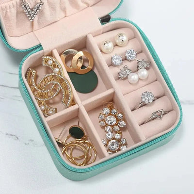 Portable Jewelry Box Jewelry Organizer Display Travel Jewelry Case Boxes Button Leather Storage Zipper Jewelers