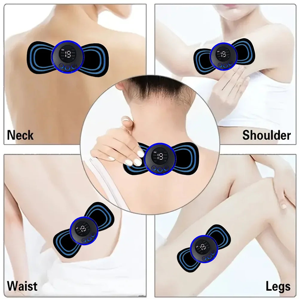 Blue and black smart electric neck massager set with cervical patch