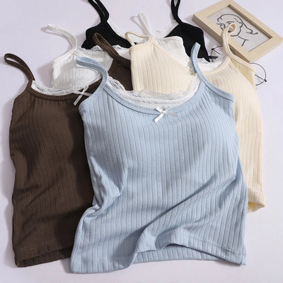 Women Bow Patchwork Lace Two-piece Tank Tops