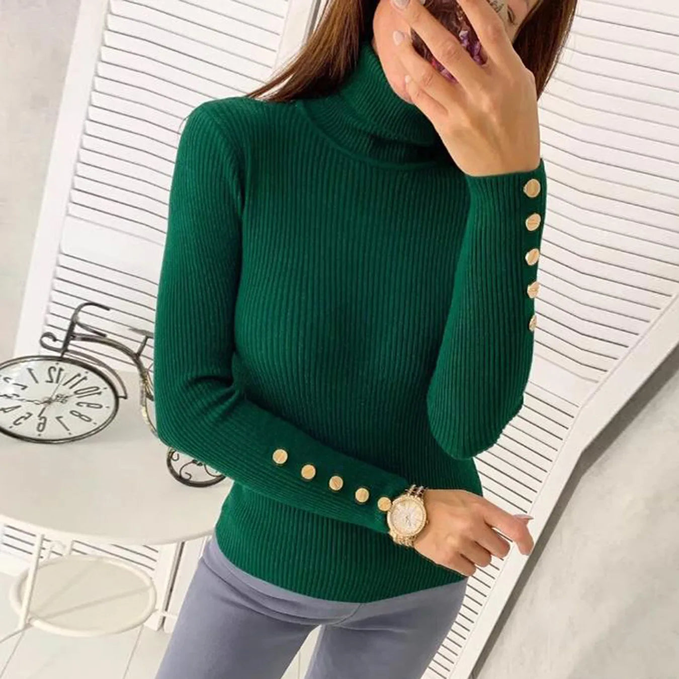 Elegant Sweaters Woman Sueter Negro Sueter Feminino Women's Autumn High Neck Pullover Knitted Sweater New  Tops Mujeres Juvenil