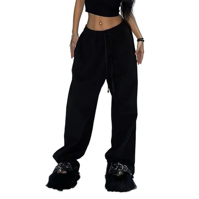 Casual Solid Sweatpants For Women High Waist Lace Up Loose Joggers Pant Classic Baggy Streetwear Female Sport Dance Trouser Y2K