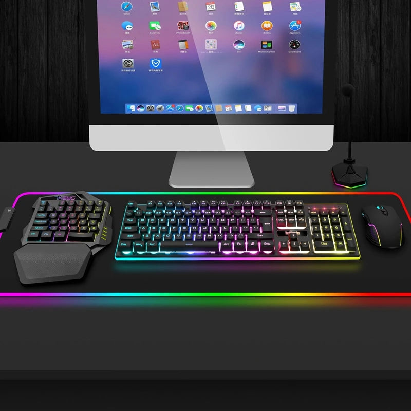 One Hand Wireless Gaming Keyboard RGB Backlit Portable Mini Keyboard Game Controller for PC PS4 Xbox Gamer