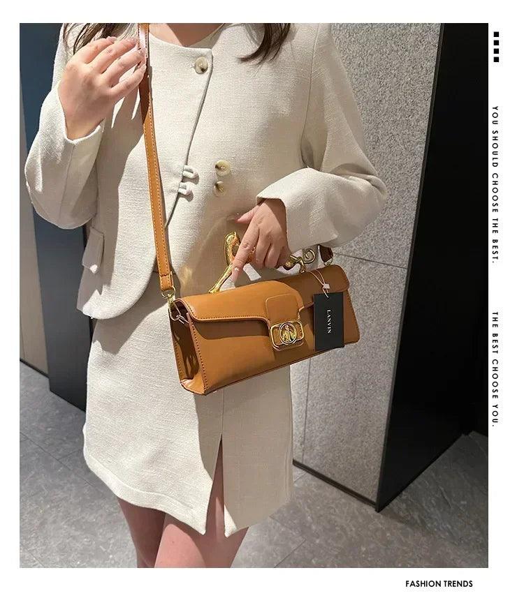 Women’s handbag new bags for women metal handle leather famous brand designer crossbody fashion trend shoulder bag
