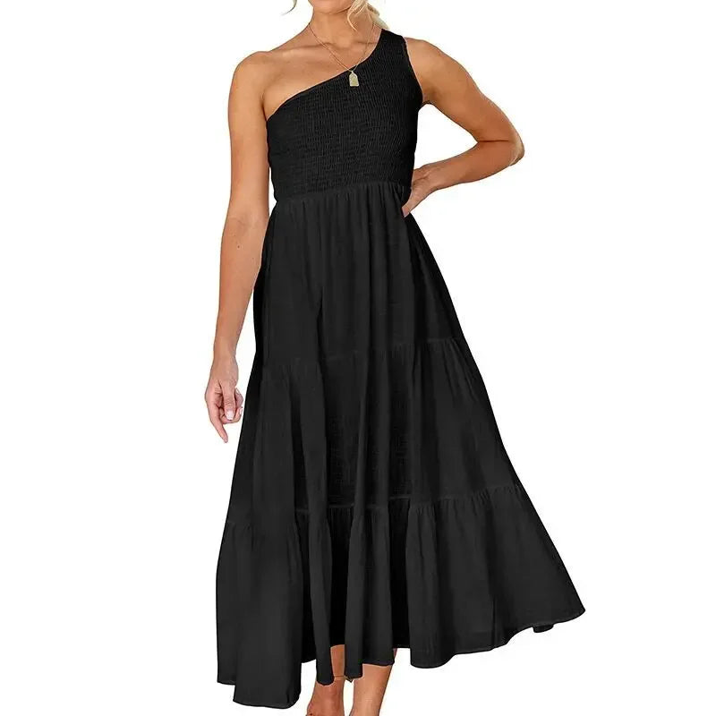 Elegant Dress For Women Bodycon Dress One Shoulder 2022 Summer Fashion Party Ruffles Hem Tiered Maxi Dresses Robe Femme Vestidos