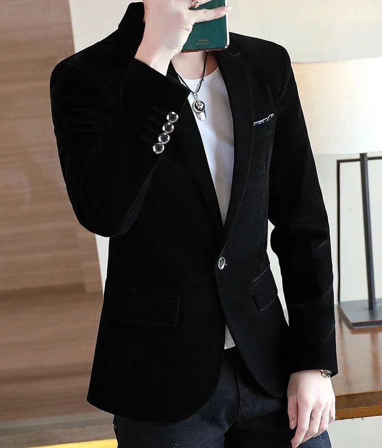 Business Male Blazer Short Coat Men's Suit Jackets Cropped Dress Blue Clothing New in Casual Fashion 2024 High Quality Original