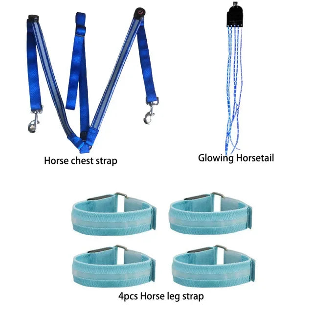 3Pcs LED Horse Ride Set Legs Chest Tails Straps Horsing Riding Luminous Equestrian Suits Night Lights Visible Horse Equestrian
