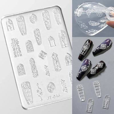 Geometric Bowknot Grid Lace Flora Edge Nail Art Silicone Carving Mold Mould Star Daisy Flower Charms Bow Tie Snowflake Template