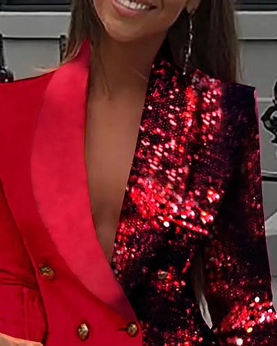 2025 Blazer Dress Women Elegant Mini Work Club Colorblock Sequin Long Sleeve Party Mini Party Club Vestidos Streetwear Dresses