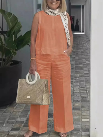 Linen Comfortable Two Piece Sets Tops For Women