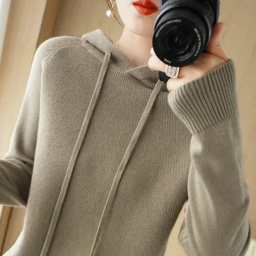 Women Sweater Autumn Winter Thick Warm Long Sleeve Casual Loose Jumpers Hooded Knitted Pullovers Solid Fashion Korean Sweaters