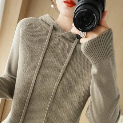 Women Sweater Autumn Winter Thick Warm Long Sleeve Casual Loose Jumpers Hooded Knitted Pullovers Solid Fashion Korean Sweaters