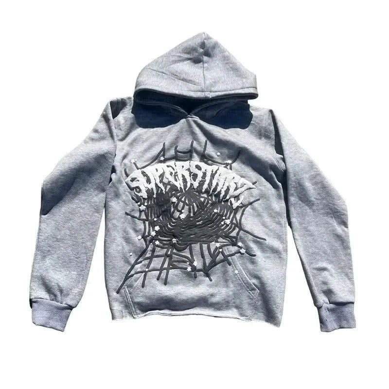Y2K Cobweb Printed Hoodies Women Autumn Winter Harajuku Zip Up Hooded Sweatshirt Men Gothic Hip Hop Oversized Jackets Streetwear