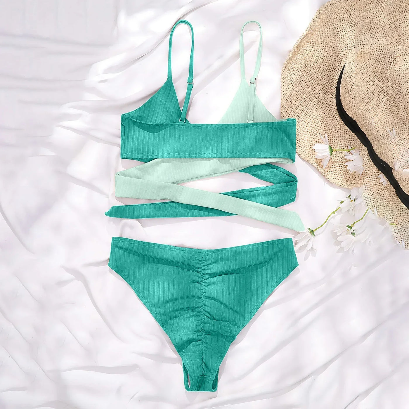 Summer Ladies Sexy High Waist Print Two Piece Bikini Sets Biquini Women Swimsuit Clothing Set Color Block Mujer Swimwear Suits