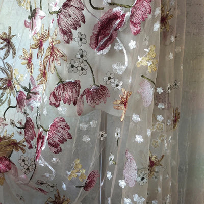 Haute Couture Tulle Mesh Lace Embroidery women's Wedding Dress Fabric Curtain DIY Gauze Skirt Sewing Stitching Material Cloth