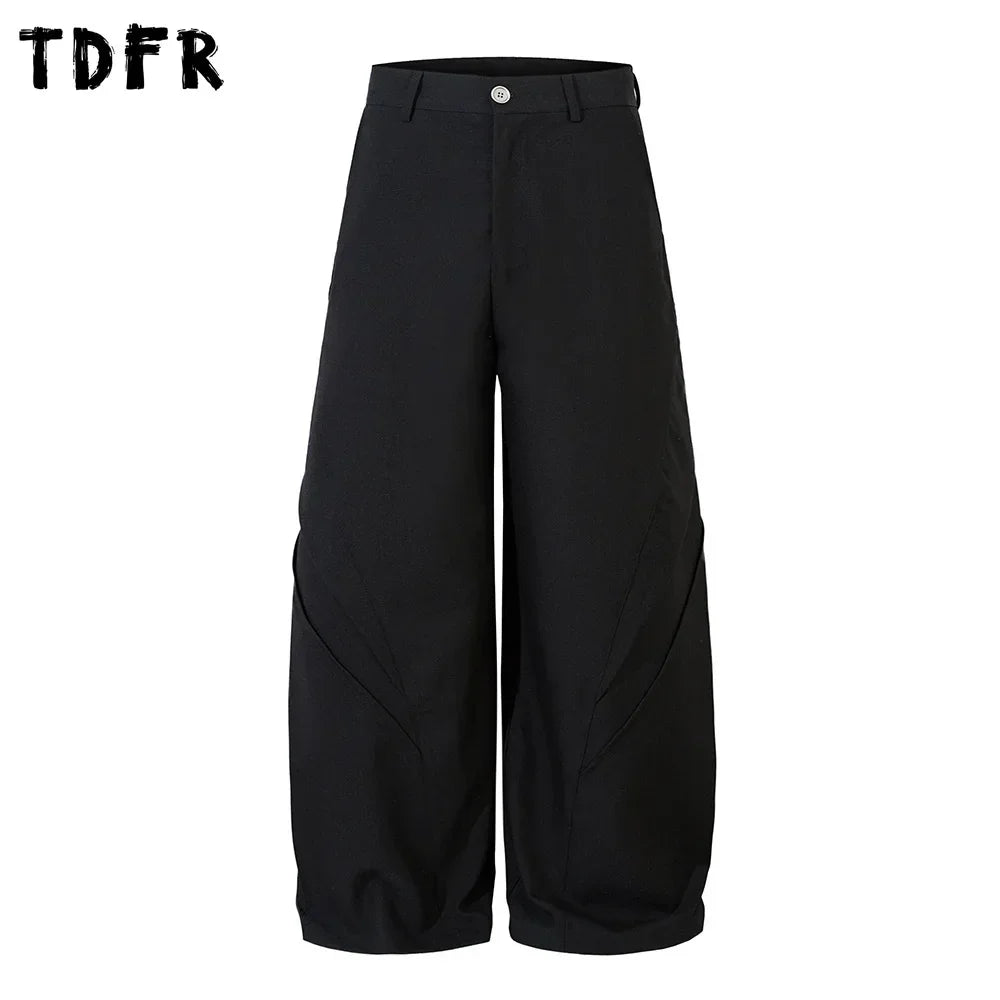 Spliced Wide Leg Pants Mens Solid Color Spring Summer Casual Streetwear Loose Wide Leg Trousers Men