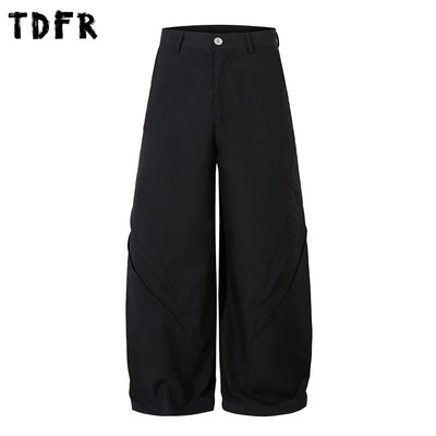 Spliced Wide Leg Pants Mens Solid Color Spring Summer Casual Streetwear Loose Wide Leg Trousers Men