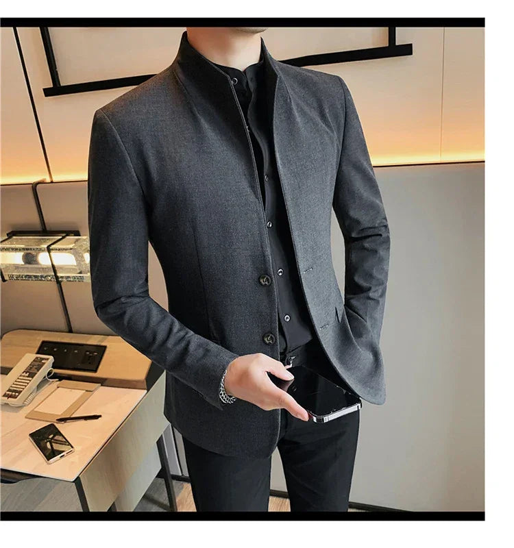 Blazer Hombre High Quality New Stand Collar Blazers For Men Single Breasted Slim Fit Formal Elegant Suit Jackets And Coats 4XL-M