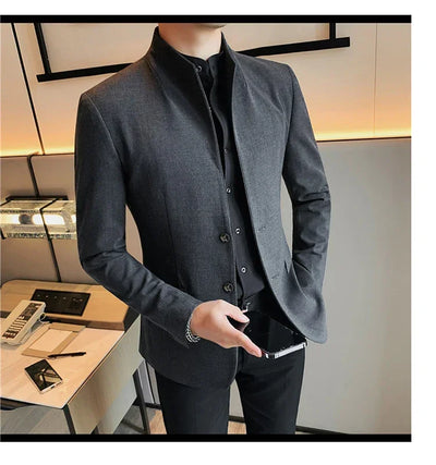 Blazer Hombre High Quality New Stand Collar Blazers For Men Single Breasted Slim Fit Formal Elegant Suit Jackets And Coats 4XL-M