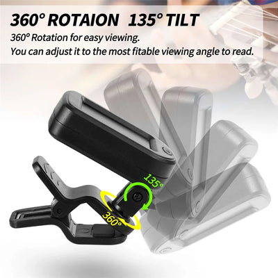 Guitar Tuner For All Instruments Clip on Electronic Tuner for Guitar Bass Ukulele Violin Mandolin Banjo