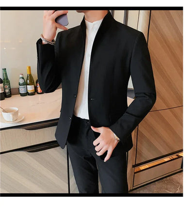 Blazer Hombre High Quality New Stand Collar Blazers For Men Single Breasted Slim Fit Formal Elegant Suit Jackets And Coats 4XL-M