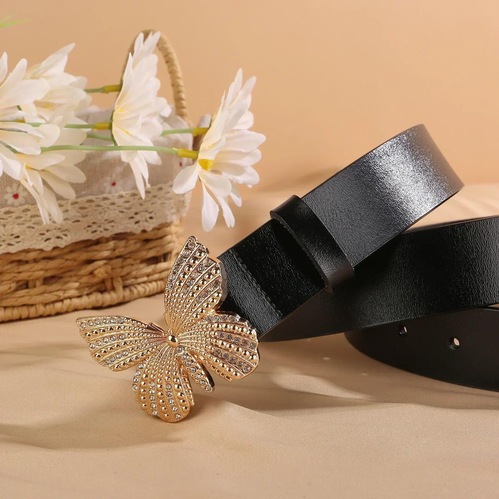 Fashion leather belts for women| belt butterfly fairy core punk goth buckle grommet | waist accessories