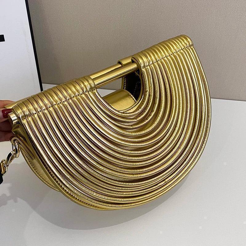 Handbags for women 2025 new gold luxury designer brand handwoven noodle bags rope knotted pulled half moon silver