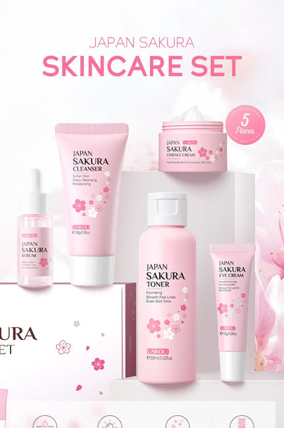 LAIKOU Sakura Kit Skin Care Sets Moisturizing and Reducing Fine Lines Cleansing Pore Product 5-Piece Korean Christmas Gift Set