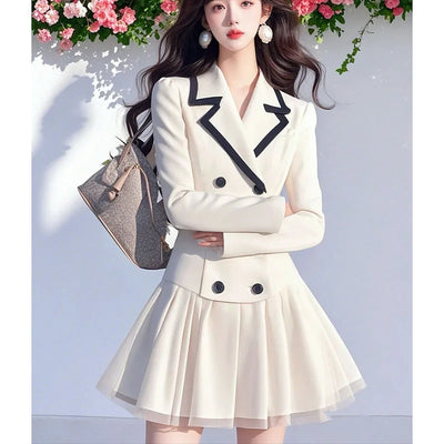 Office Blazer Dress Women Elegant Preppy Style Pleated Blazer Short Dress Fashion double-breasted Lapel Party Evening Dress Y2K