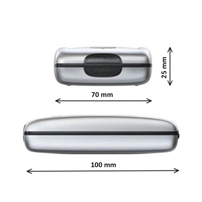 Silver RFID blocking card holder hard case with clear front