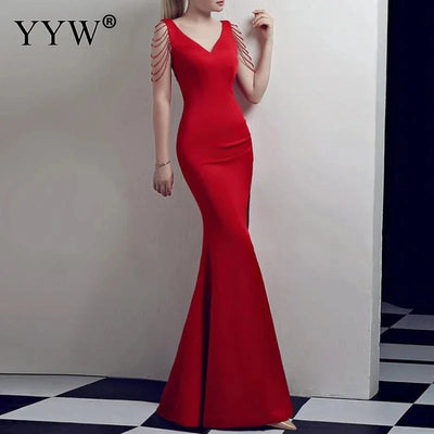 Luxury Sequined Women Evening Dress V Neck Short Sleeve Mermaid Party Gowns Metal Belt Design Sexy Robe Elegant Formal Dresses